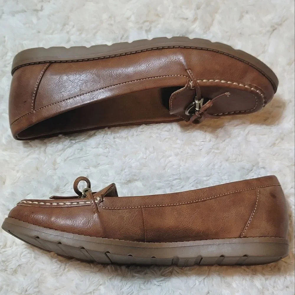Naturalizer Inlay Brown Vegan Faux Leather Slip-On Bow Loafer Shoes
